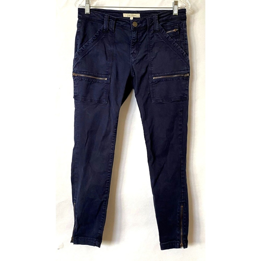 Joie Womens Park Skinny Pants 29 Navy Blue Utility Cargo Lyocell Blend Calf Zips - Picture 1 of 16
